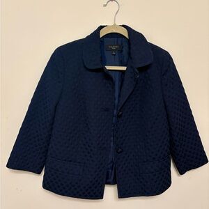Talbots Petites Navy Blue Textured Quilted Jacket - Size 8P - 3/4 Sleeve preppy